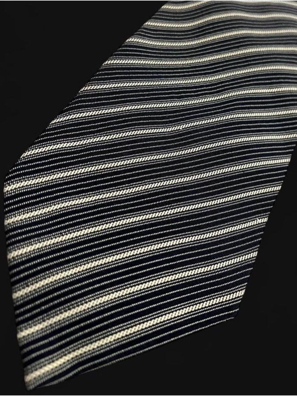 Vintage 90s Emporio Armani Silk Tie - Black & Cream Diagonal Stripe